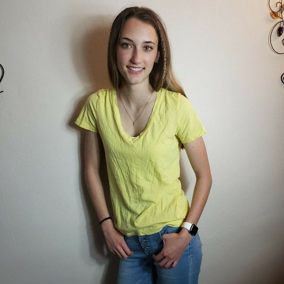 Express Tops - Express Best Loved Tee Yellow. Short Sleeved. V Necked.